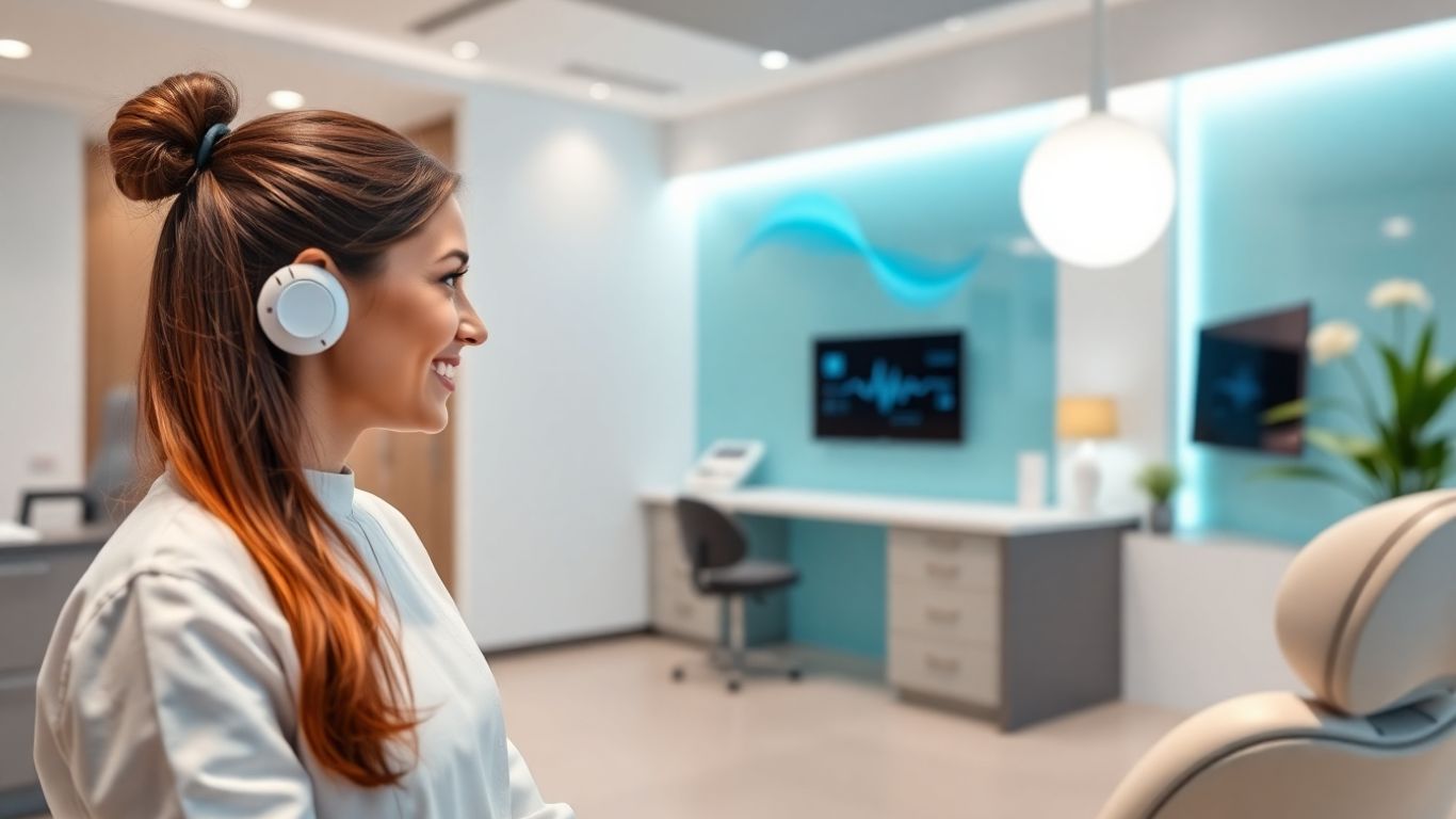 AI receptionist helping a patient in a dental office.