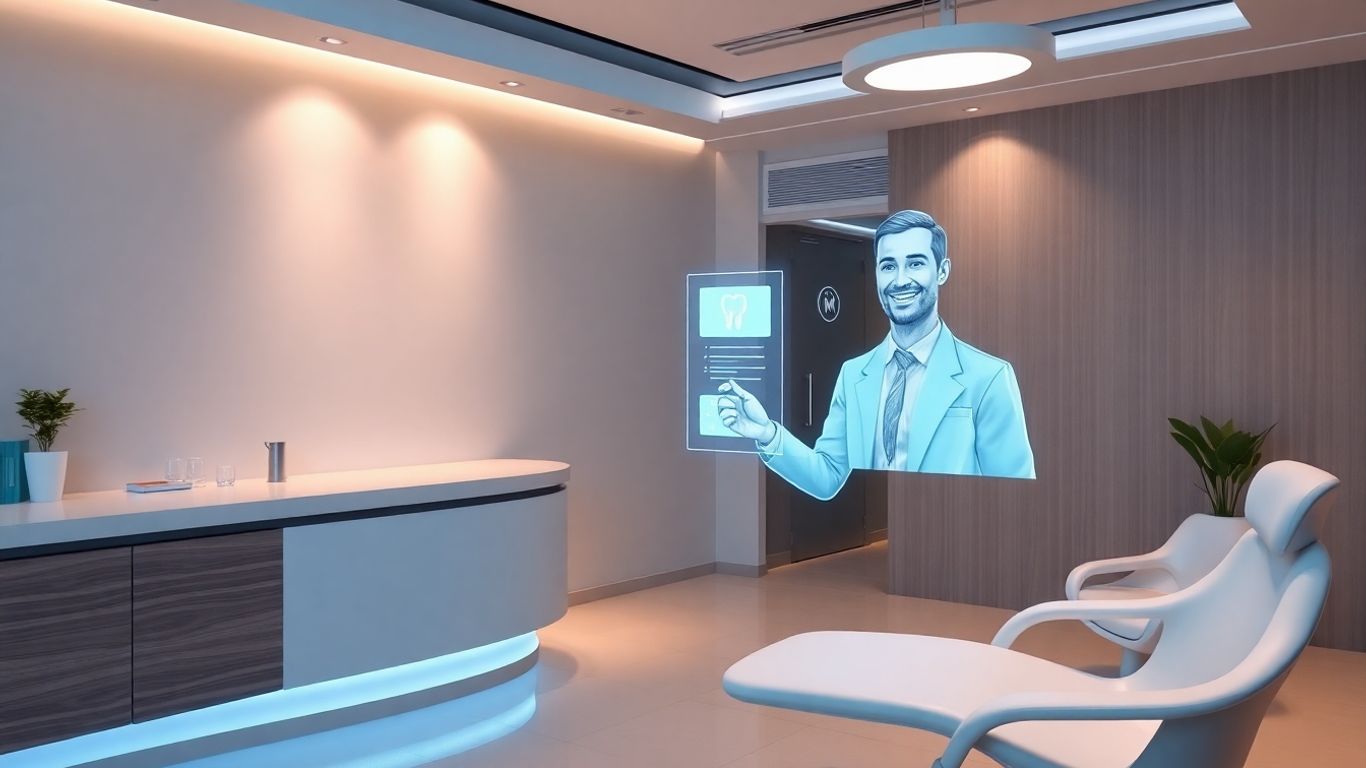 AI dental receptionist assisting a patient virtually.