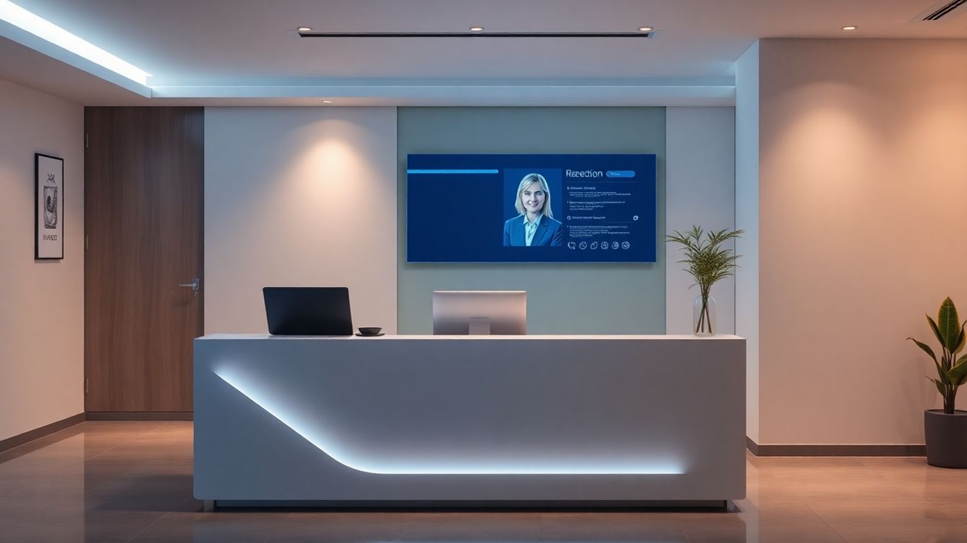 AI receptionist interface on a modern desk.