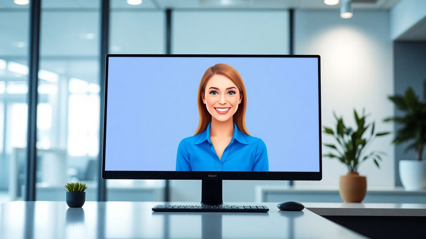 AI virtual receptionist on a computer screen.
