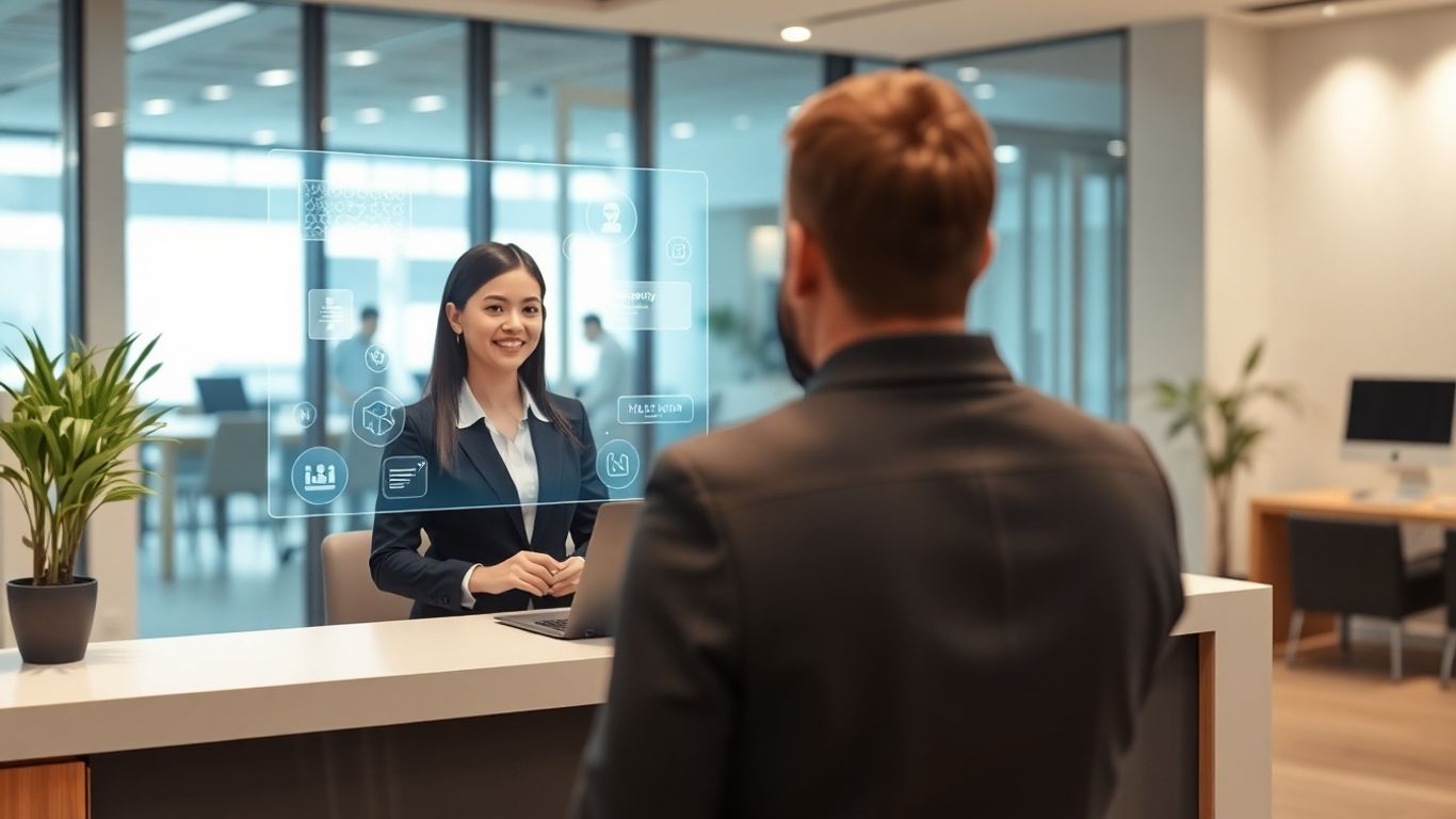 AI virtual receptionist assisting a customer.