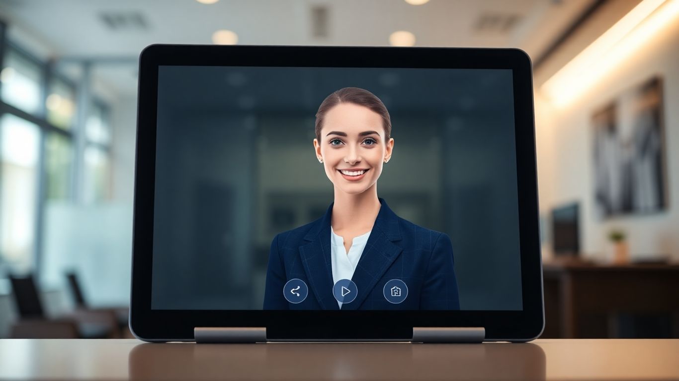 AI receptionist interface on a tablet screen.