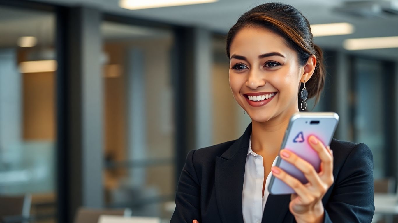 AI phone receptionist interface with businesswoman
