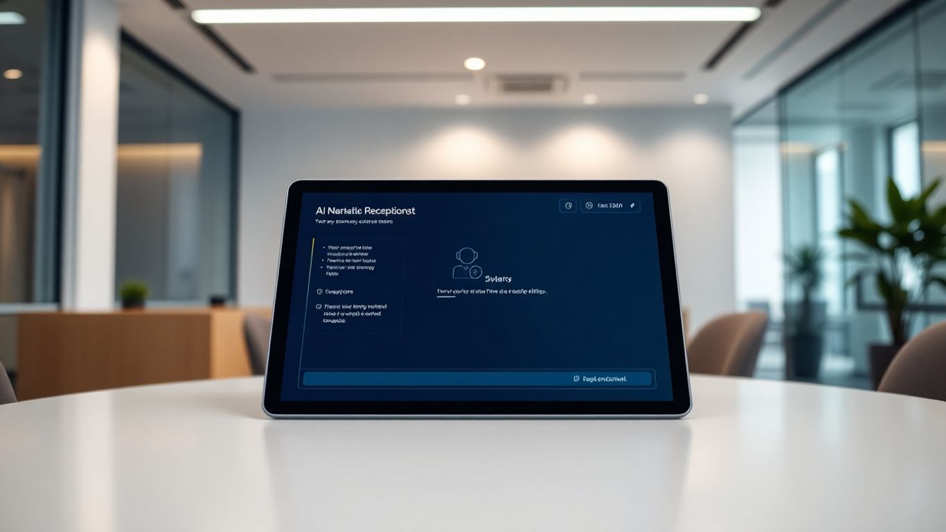 AI receptionist app interface on a tablet.