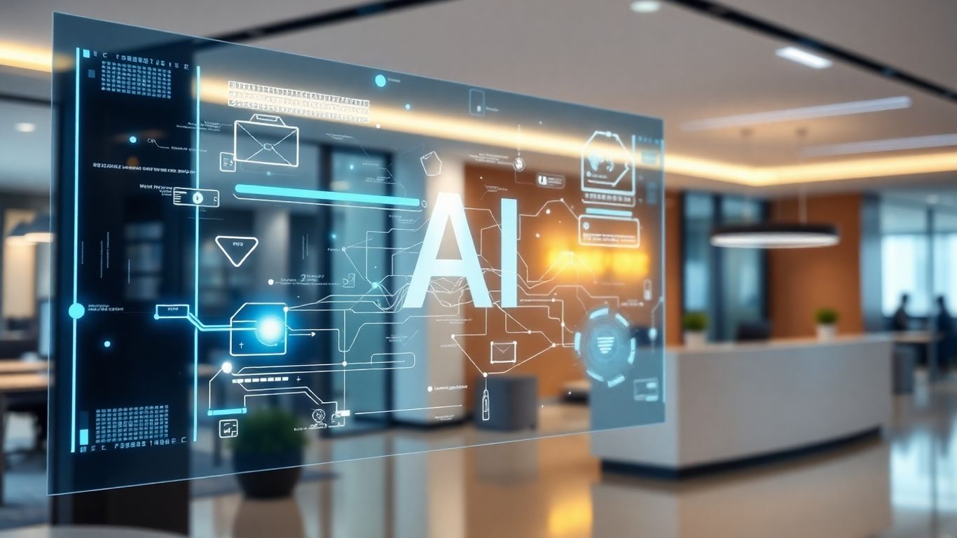 AI receptionist interface in a modern office.