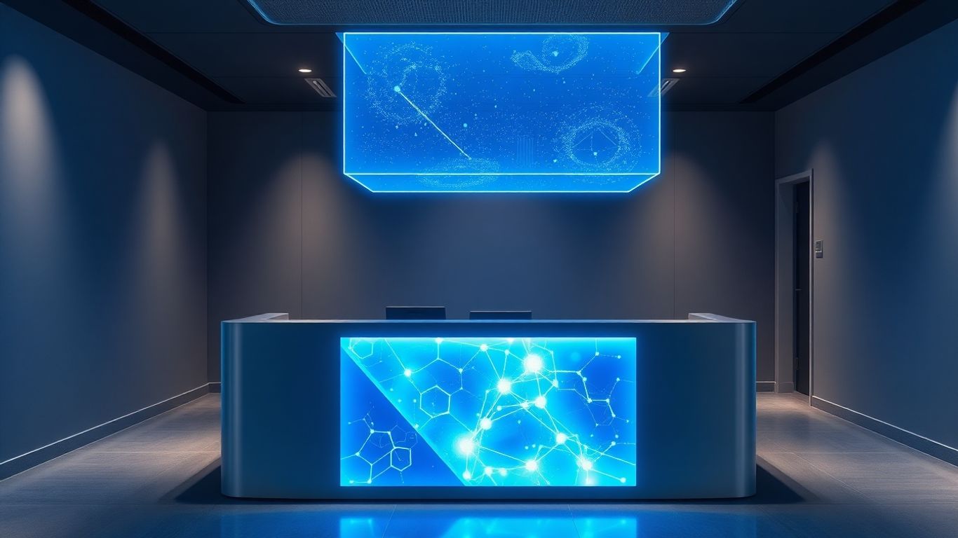 AI receptionist interface on a modern desk.