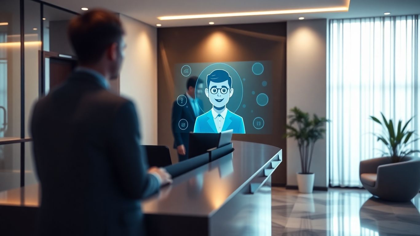 AI virtual receptionist avatar interacting with a client.
