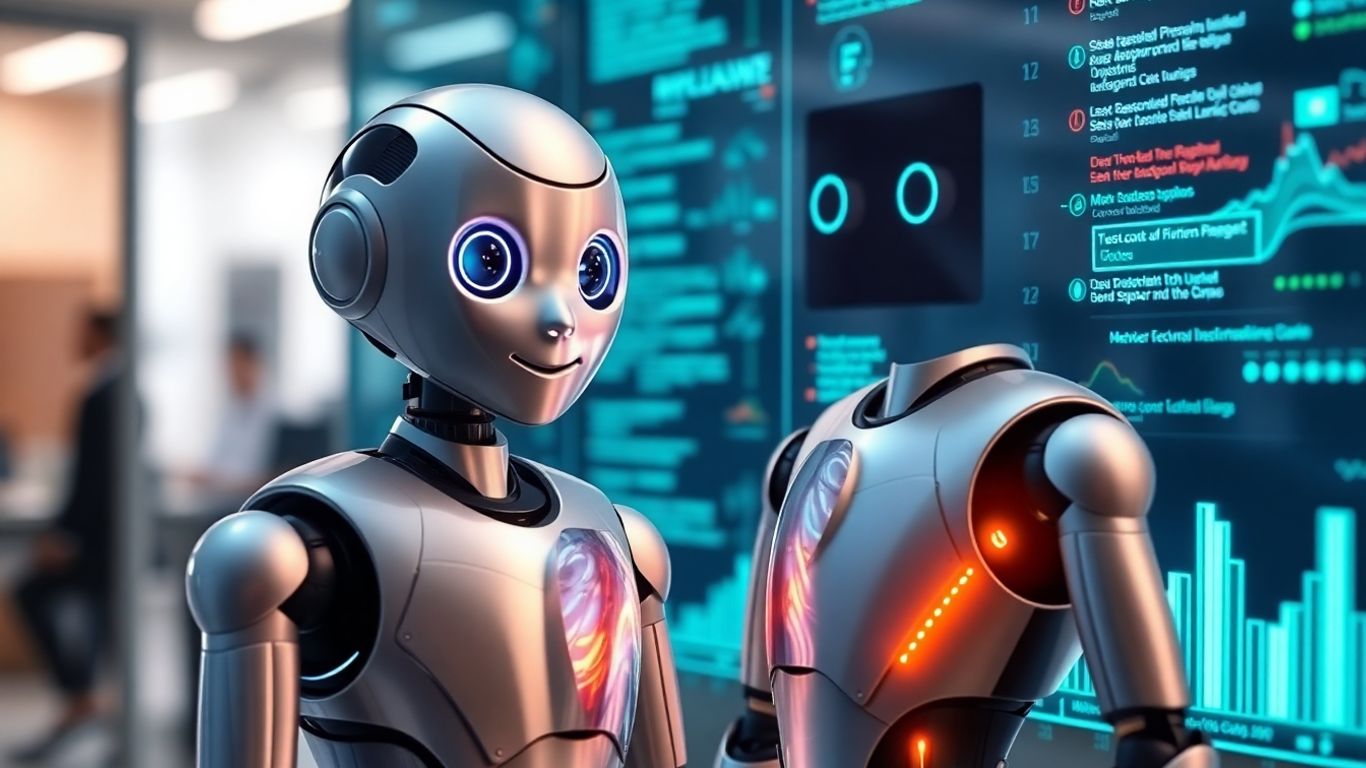 AI receptionist interacting with digital data streams.