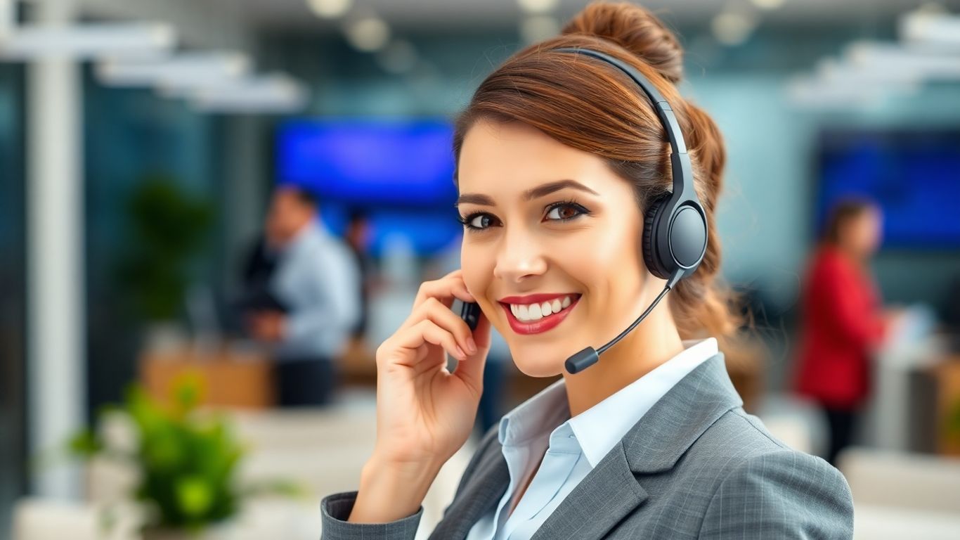 Professional woman with headset, virtual receptionist