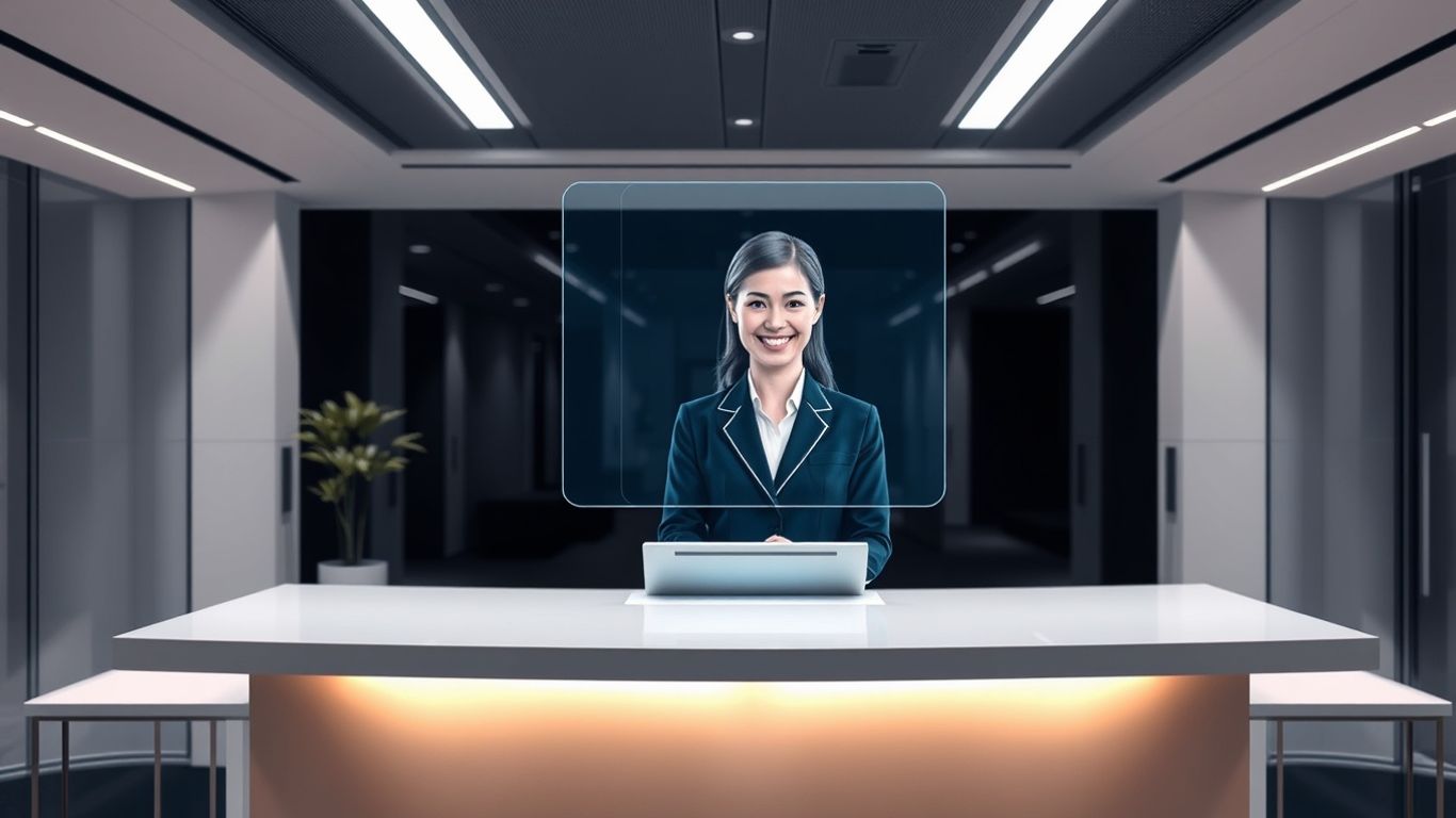 AI virtual receptionist assisting in a modern office.