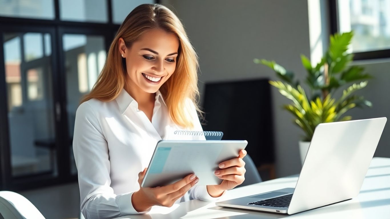 Woman booking appointment on tablet calendar