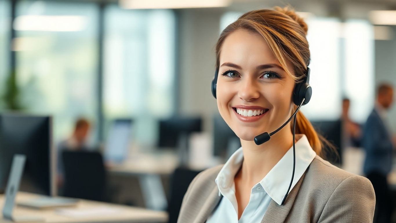 Professional woman with headset in office