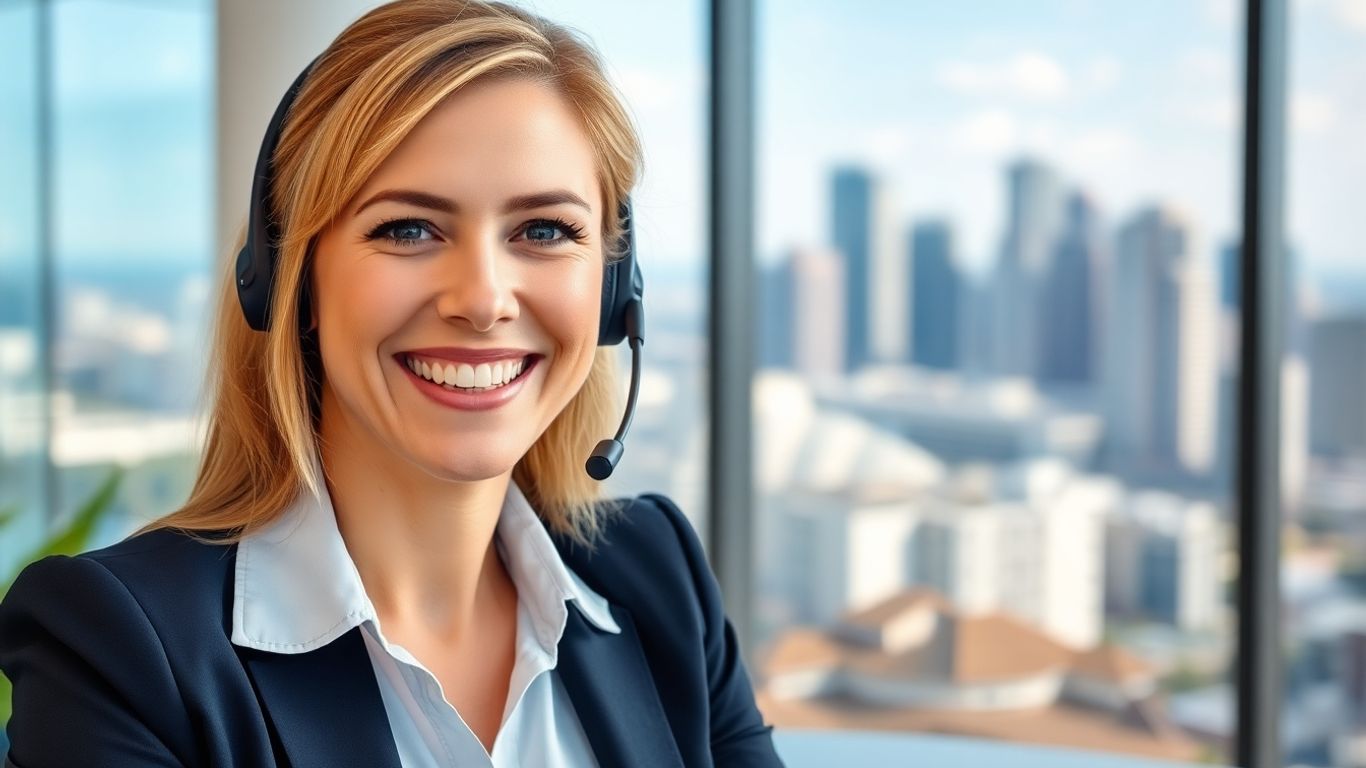 Virtual receptionist in Australia working in an office.