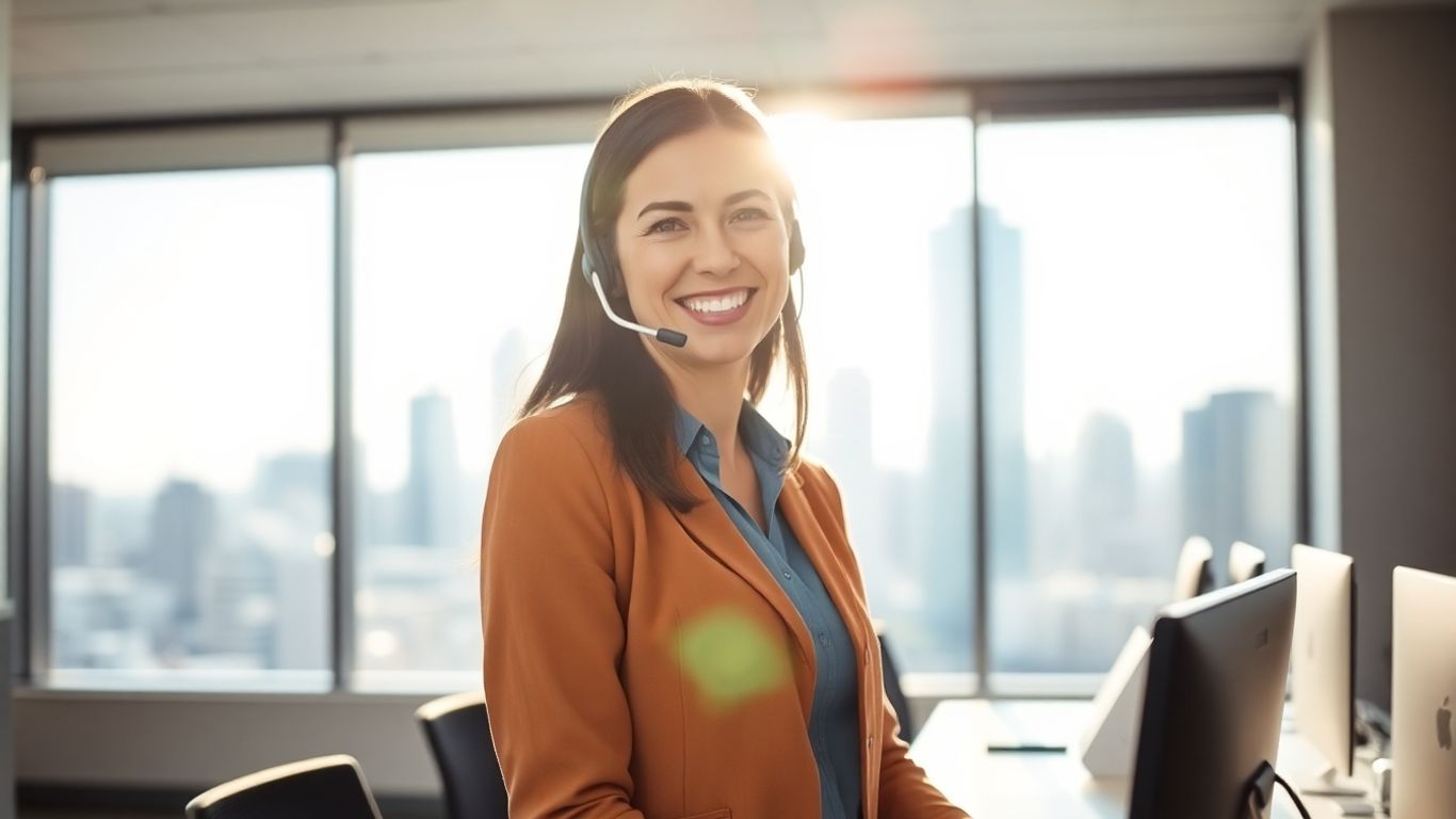 Virtual receptionist in Australia working in a modern office.