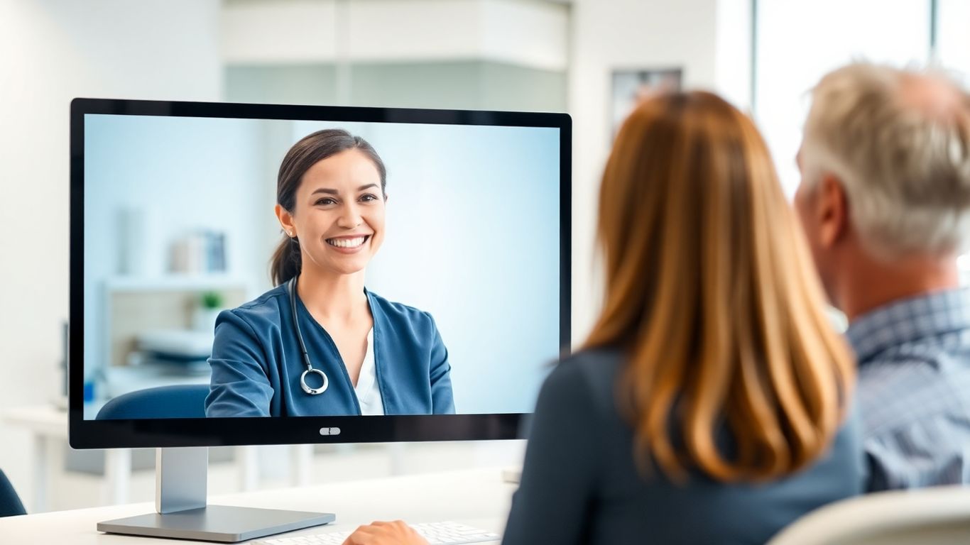 Virtual receptionist assisting a patient on a computer screen.