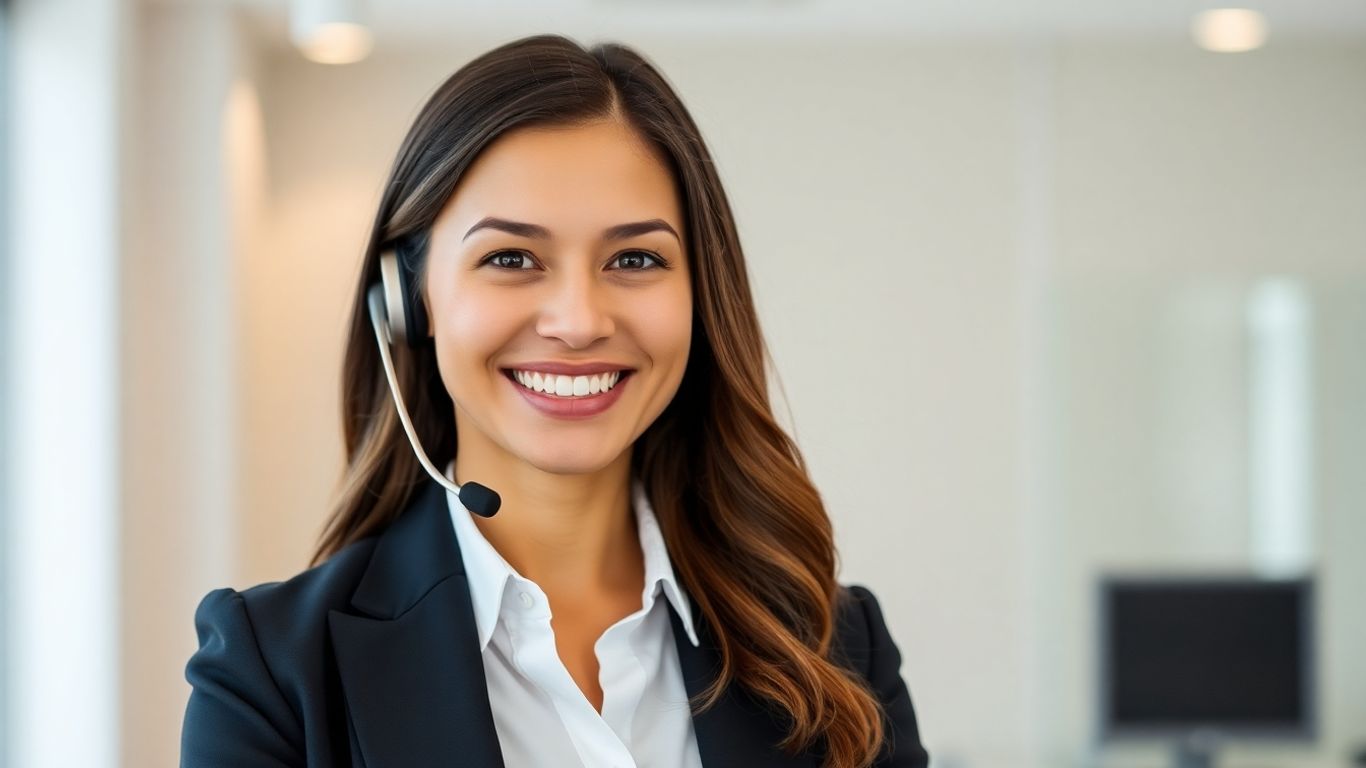 Virtual receptionist smiling and ready to assist clients.