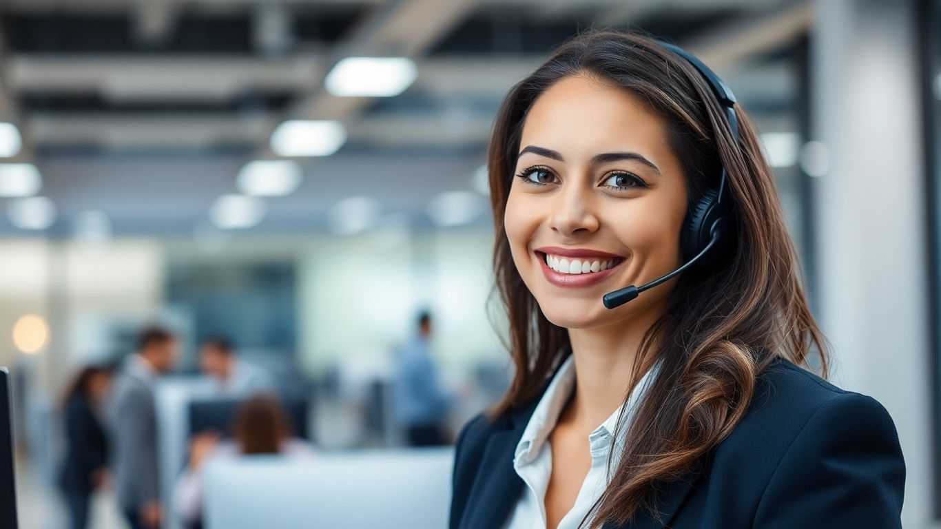 Virtual receptionist assisting with business calls.