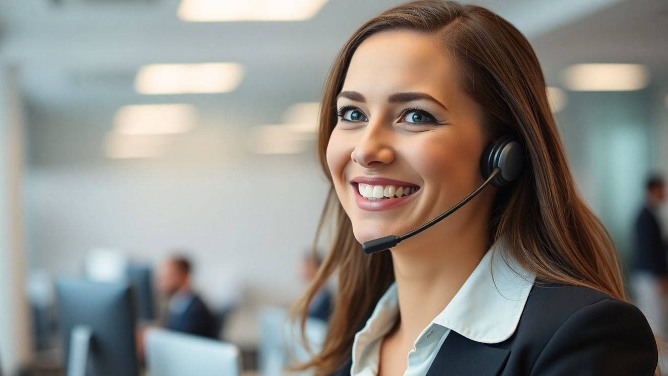 Professional woman with headset, virtual receptionist