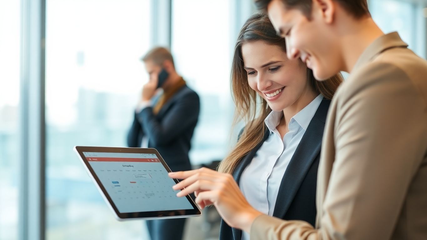 Virtual receptionist scheduling appointments on a tablet.