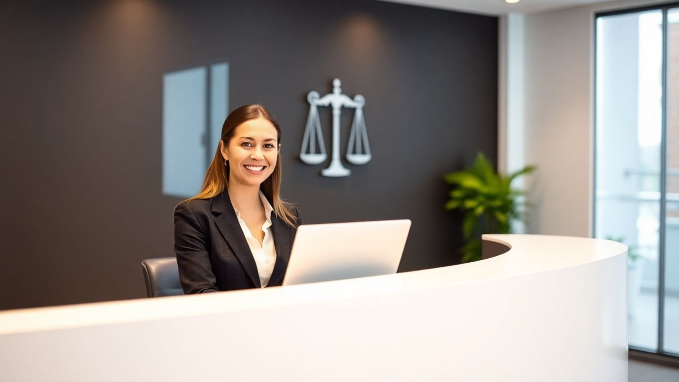 Law firm receptionist assisting a client virtually.
