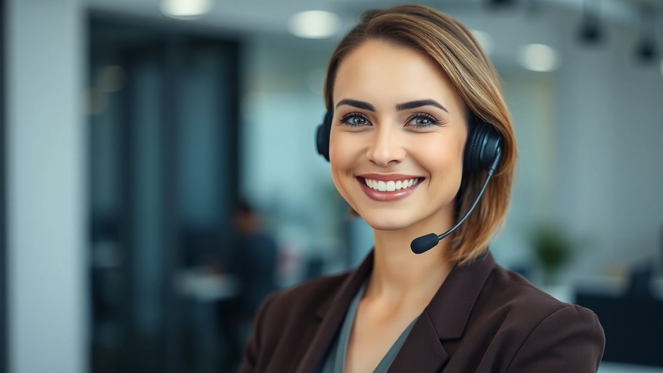 Woman with headset, live virtual receptionist