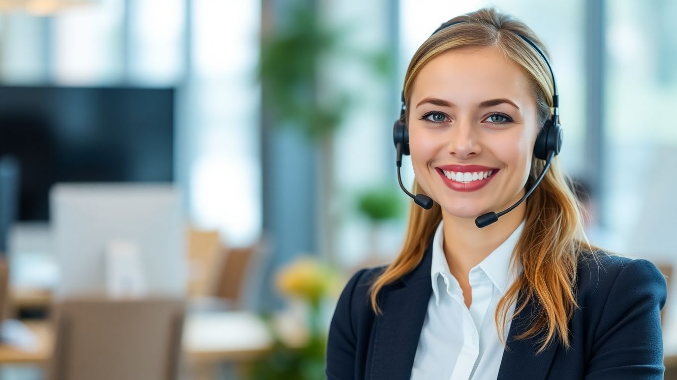Professional woman with headset in office