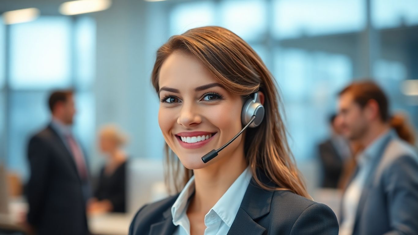 Professional woman with headset in office