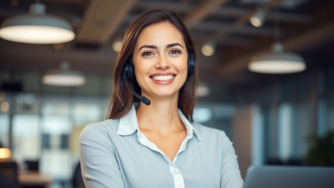 Professional woman with headset in modern office