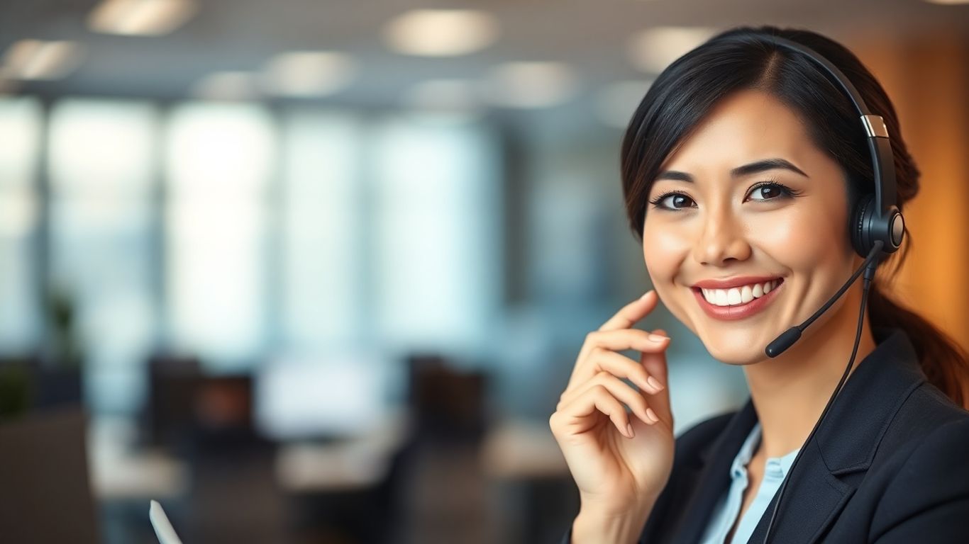 Professional woman with headset, live virtual receptionist