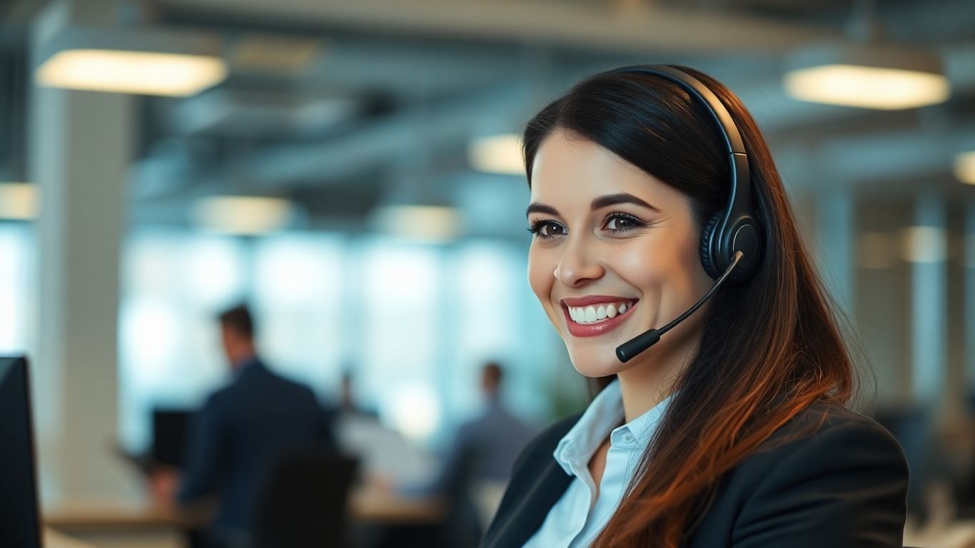 Professional woman with headset in office