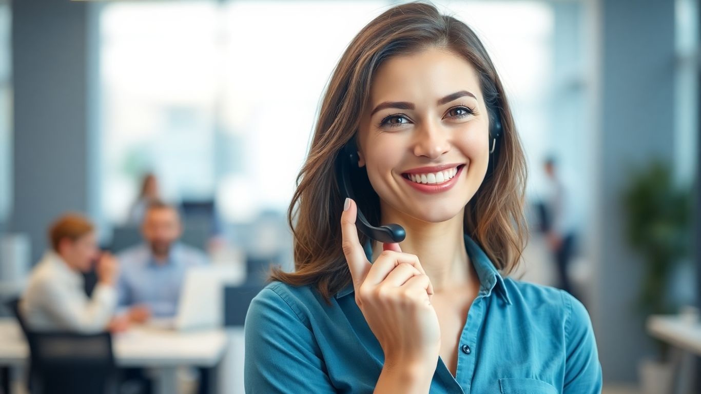 Professional receptionist handling calls with a headset.