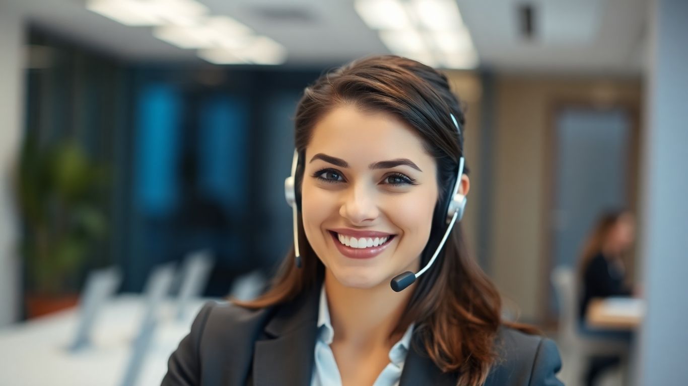 Professional woman with headset, virtual receptionist