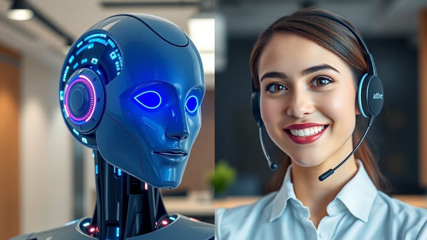 AI robot head versus human receptionist comparison