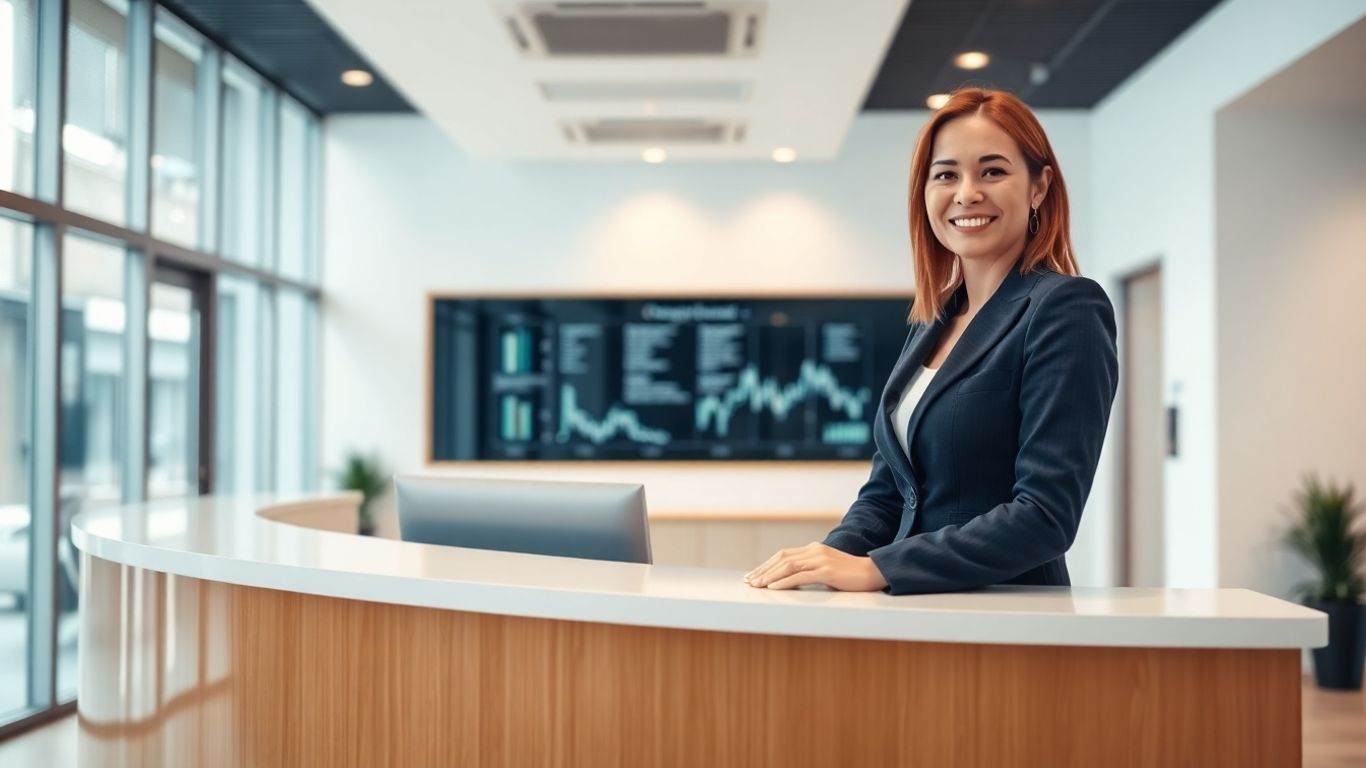 AI receptionist in a modern office setting.
