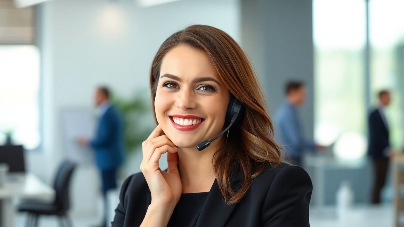 Professional woman with headset, virtual receptionist