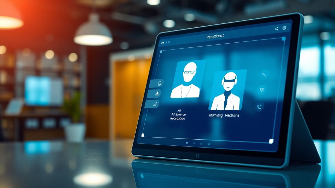 AI receptionist interface on a tablet in a law firm.