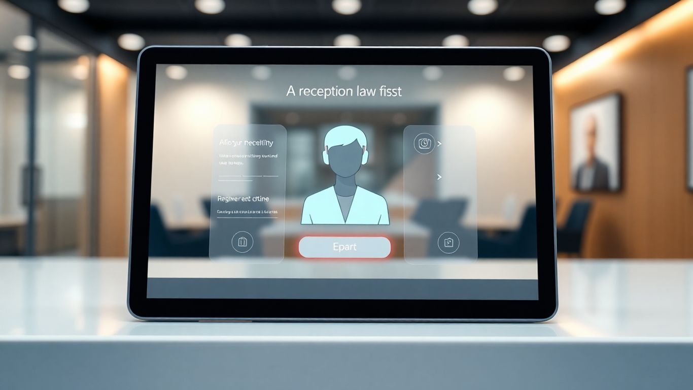 AI receptionist interface on a tablet in a law office.