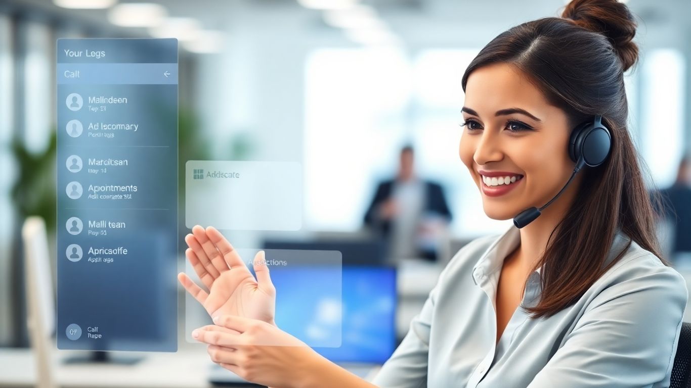 Virtual receptionist managing calls and appointments on a digital interface.