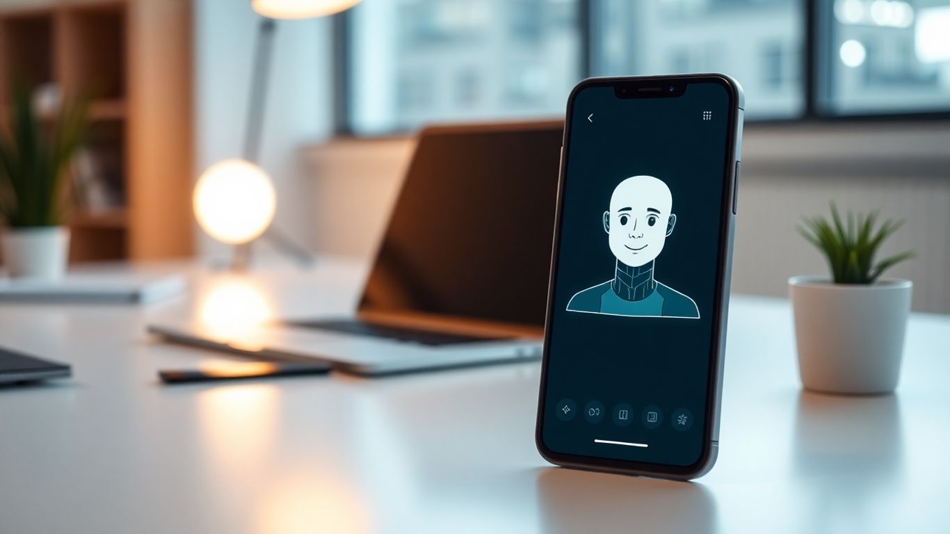 AI virtual receptionist on a smartphone screen.