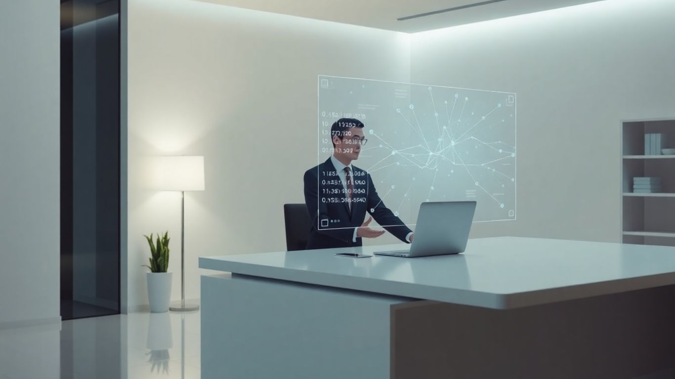 Professional using AI virtual receptionist interface
