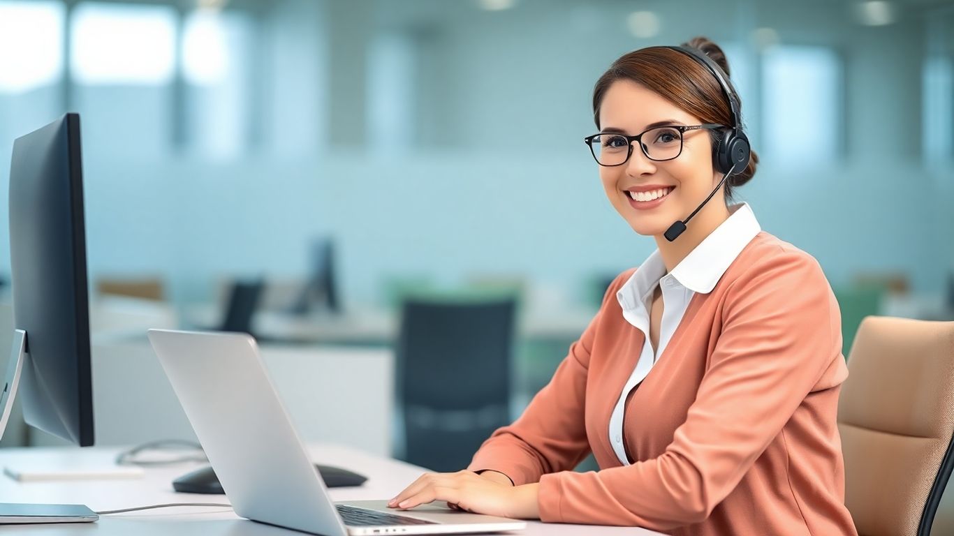 Virtual medical receptionist working in an office.