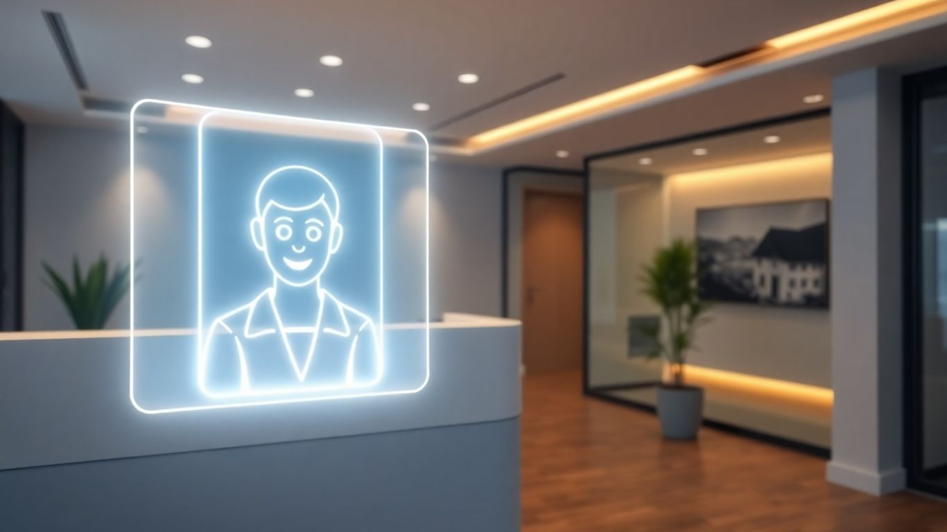 AI receptionist in a modern real estate office.