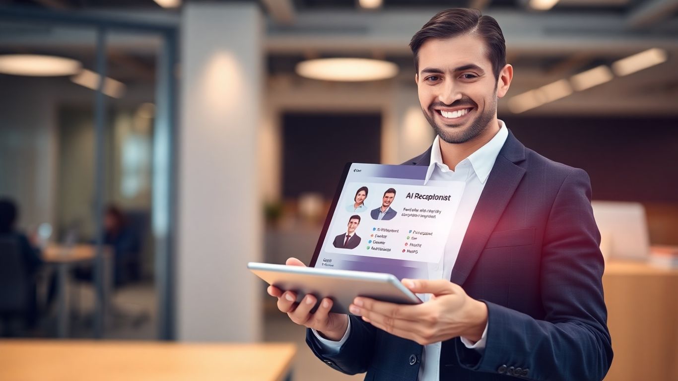 AI receptionist on tablet in real estate office