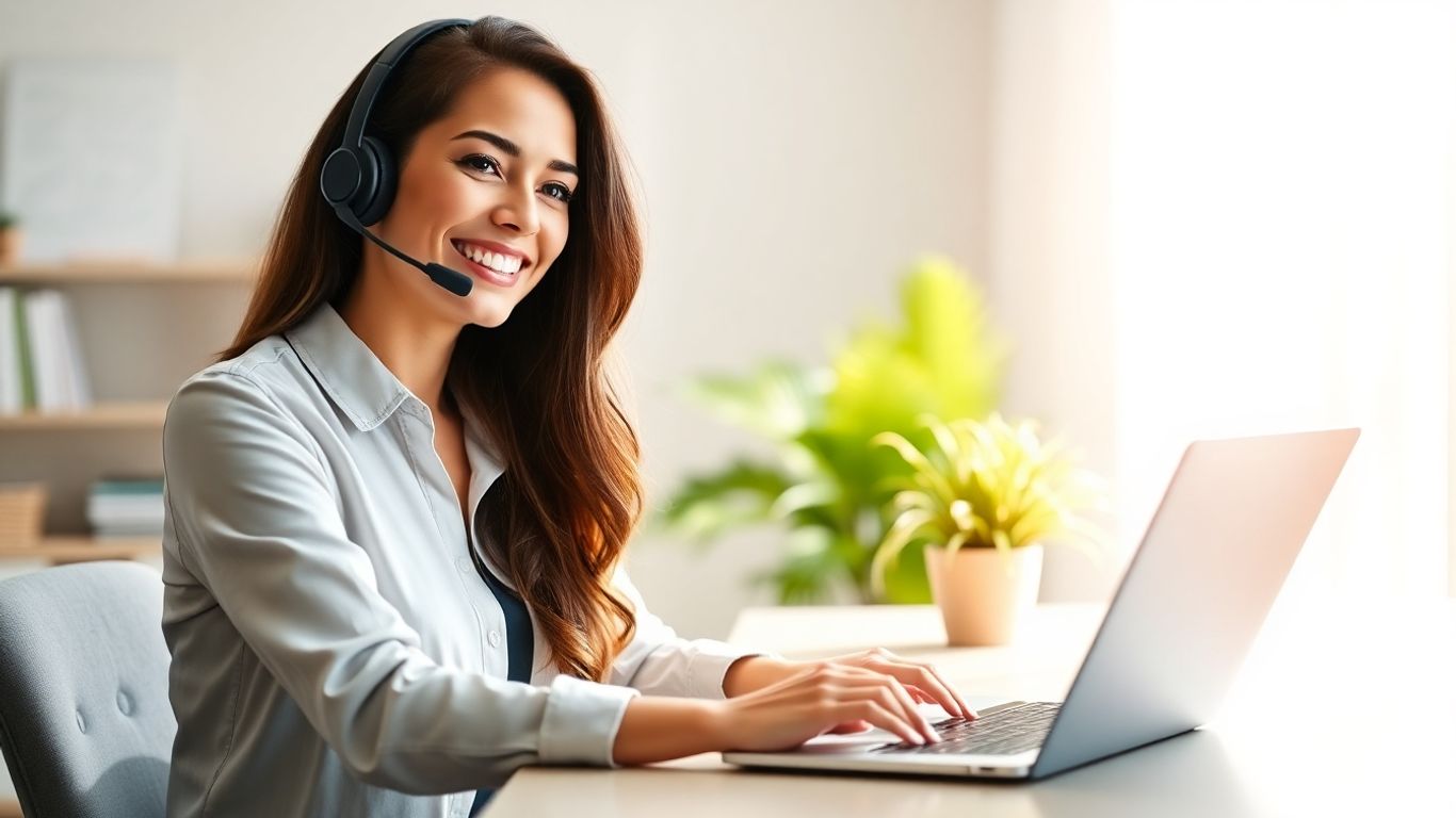 Woman working remotely as a virtual receptionist