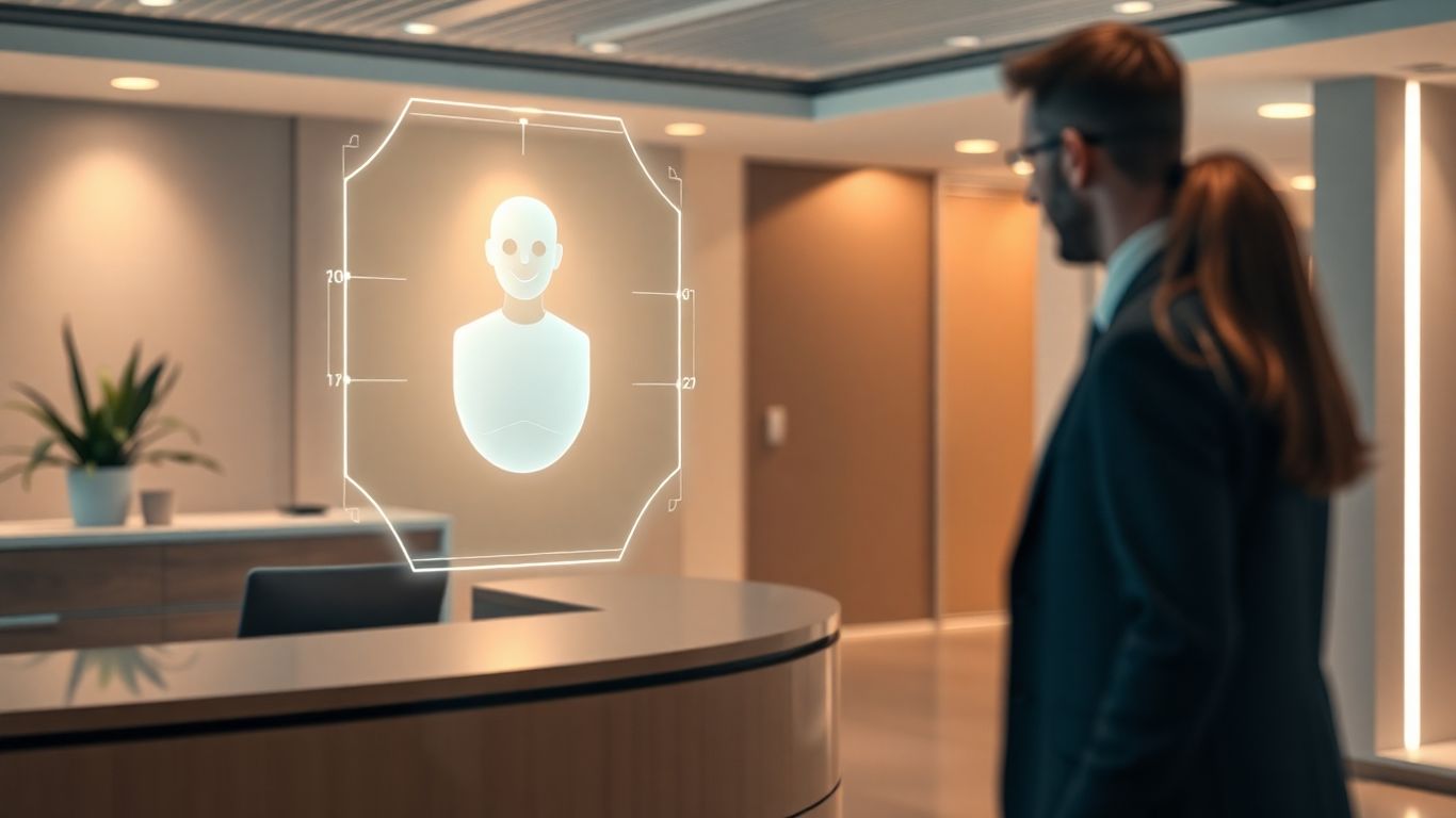 AI receptionist interacting with a business professional.