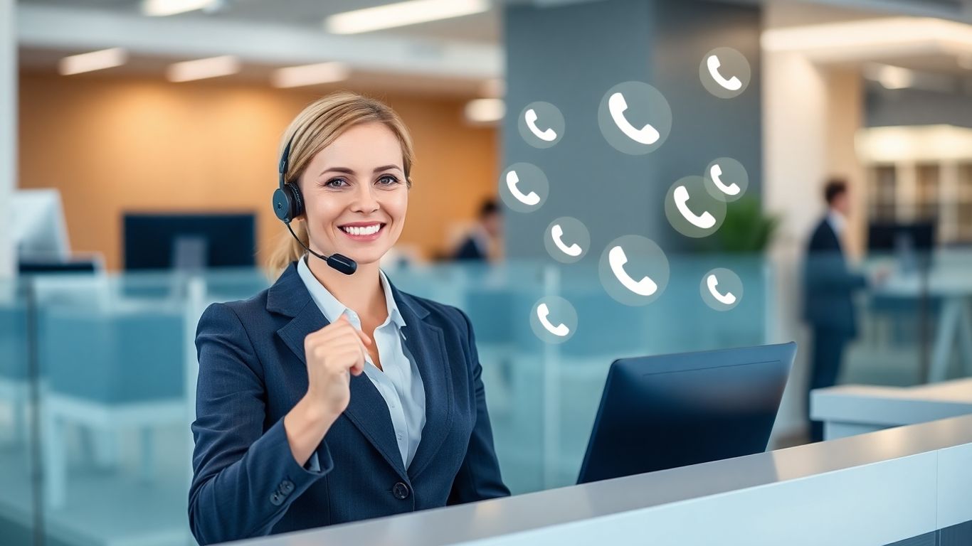 Receptionist handling multiple calls at a virtual front desk.