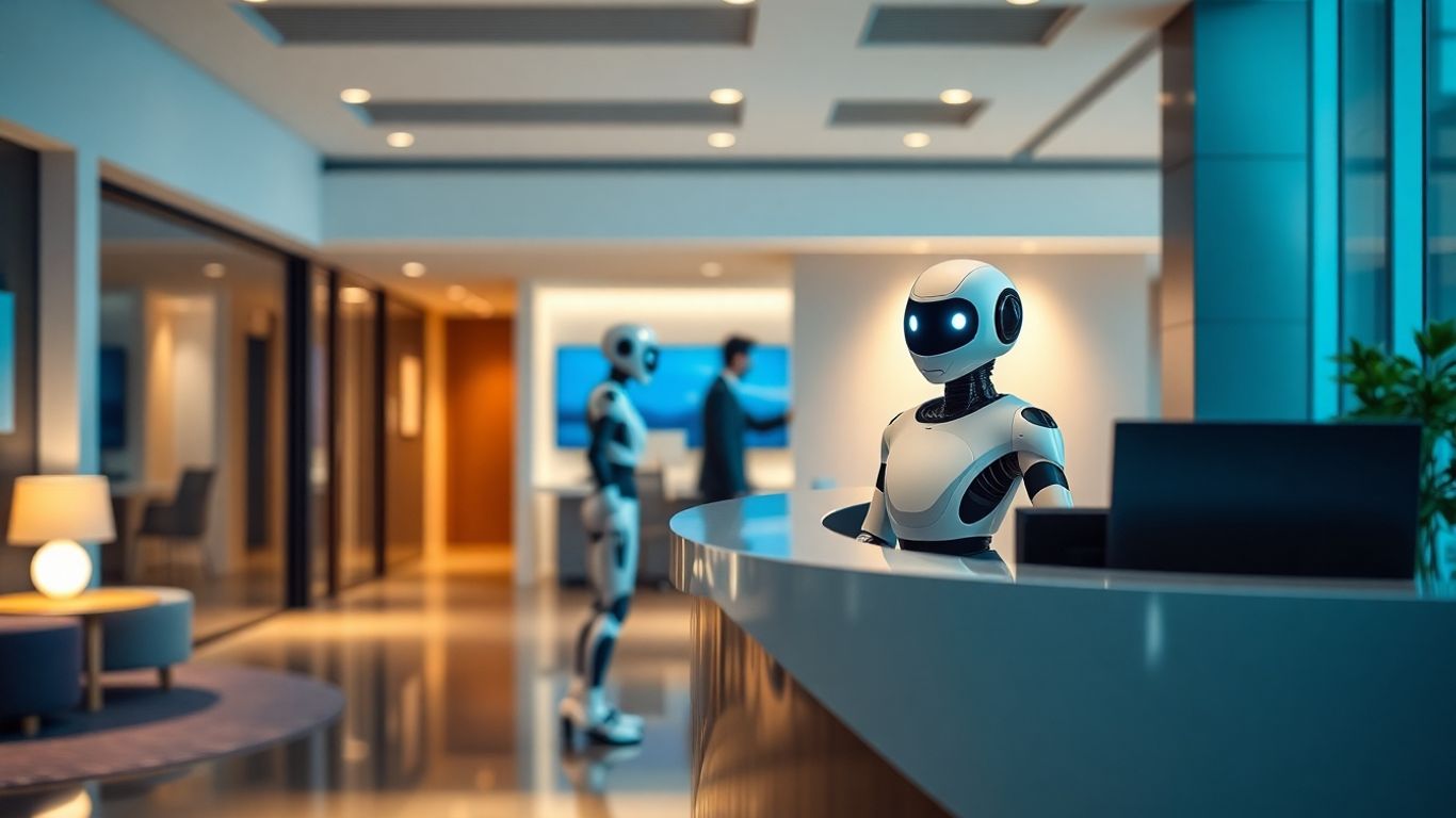 AI receptionist in a modern office setting.