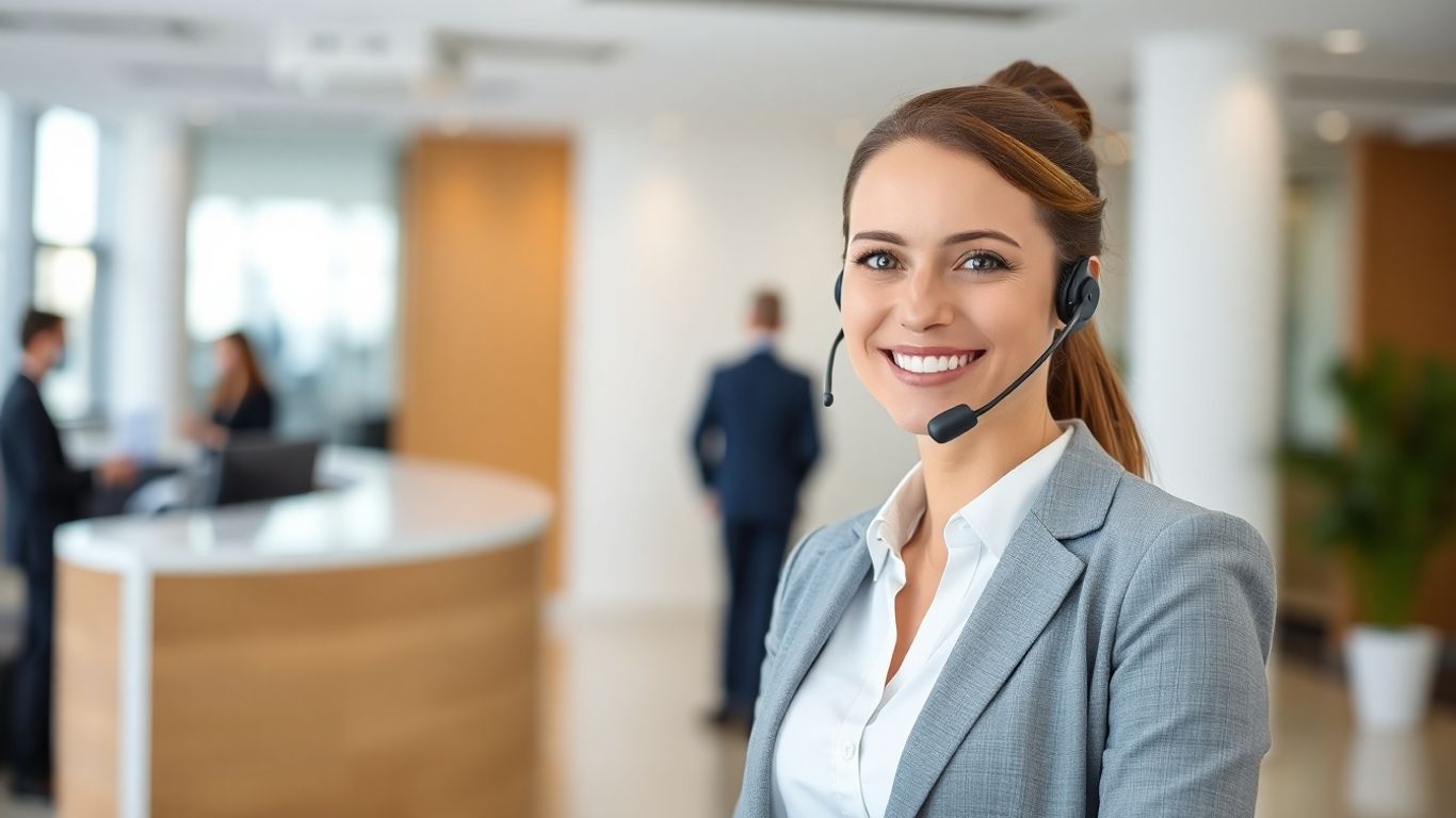 Virtual receptionist assisting in a modern office.