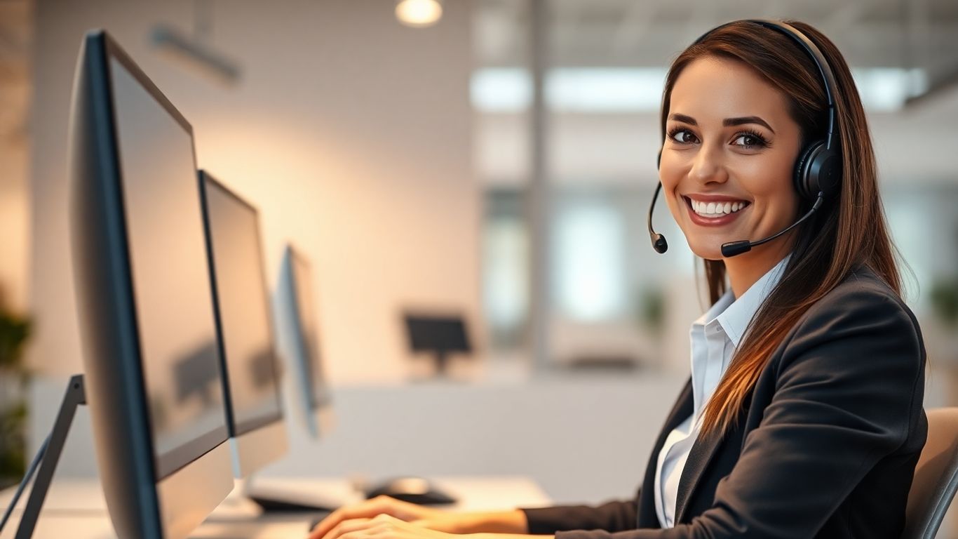 Call center agent using AI technology for business.