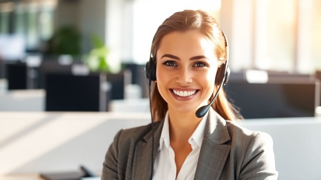 Call center agent setting appointments with a smile.